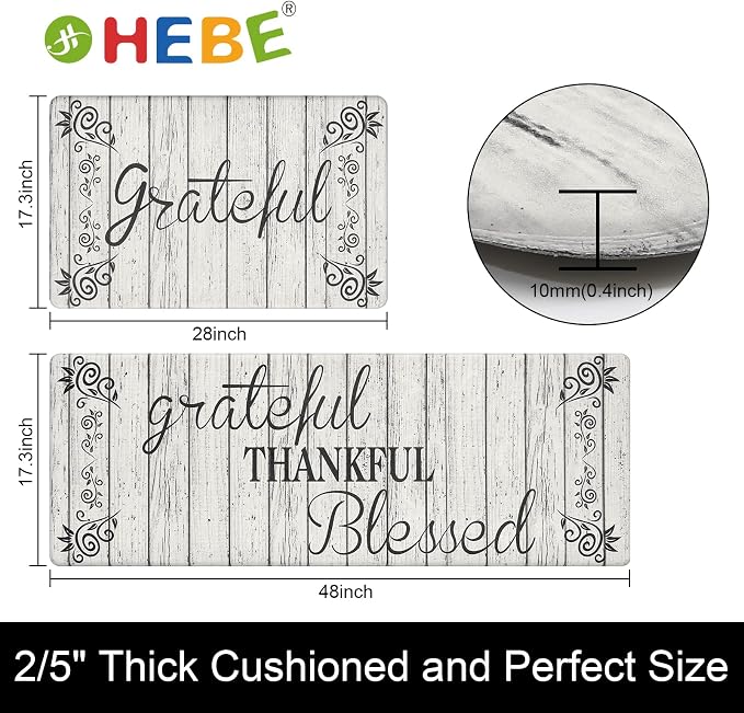 HEBE Anti Fatigue Kitchen Mat Set of 2 Non Slip Cushioned Kitchen Mats for Floor Waterproof Farmhouse Kitchen Rugs and Mats Set Comfort Standing Desk Mat Carpet for Sink,Office,Laundry