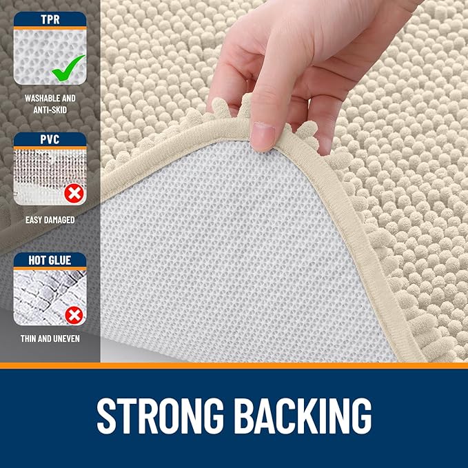 OLANLY Toilet Rugs U-Shaped 20x20, Extra Soft Absorbent Chenille Contour Bathroom Rugs for Toilet, Dry Quickly, Machine Washable, Non-Slip Bath Mat, Sand