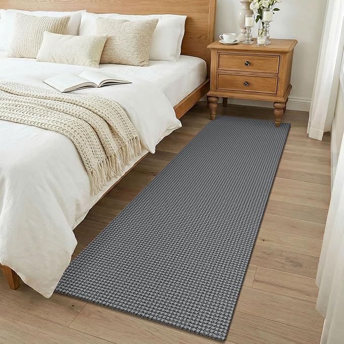 KOZYFLY Woven 2x7 Washable Kitchen Runner Rug, Non Slip Runners for Hallway, Cotton Entryway Runner, Braided Floor Carpet for Entry, Kitchen, Bedside, Hall, Grey/Dark Grey