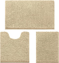 HOMEIDEAS 3 Pieces Bathroom Rugs, Ultra Soft Non Slip Absorbent Chenille Toilet Bath Mat Set (Beige)