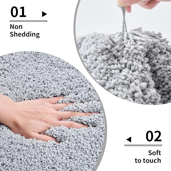 Disolla Bathrom Runner Rug 24x59 - Large Soft Plush Bath Mat, Thick Long Non-Slip Shaggy Floor Mat, Ultra-Absorbent for Master Bathroom Bedroom, Silver Grey