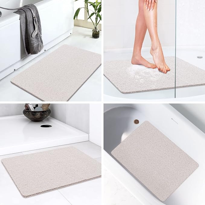 LuxStep Shower Mat Bathtub Mat,40x16 inch, Non-Slip Bath Mat with Drain, Quick Drying PVC Loofah Bathmat for Tub,Shower,Bathroom,White