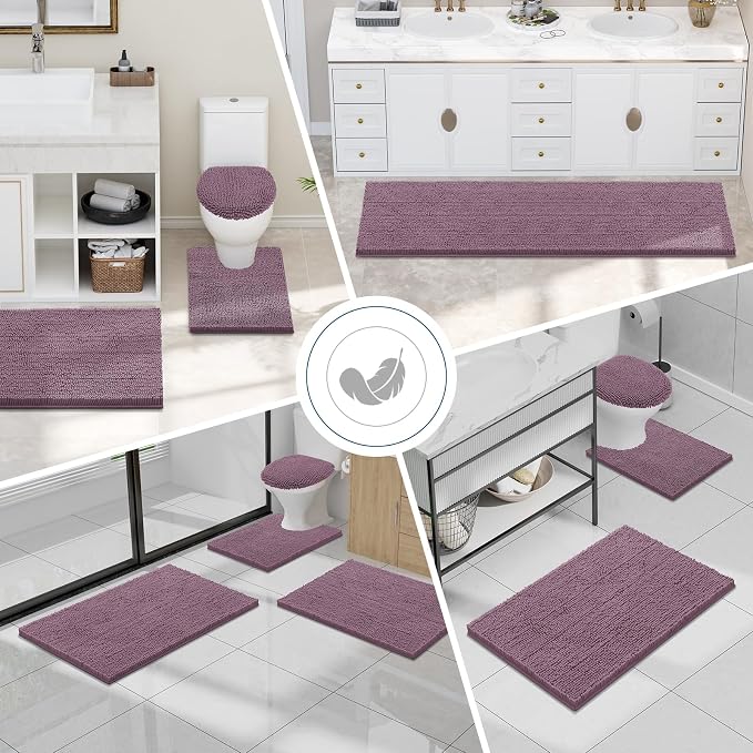Smiry Luxury Chenille Bathroom Rugs 36x24, Extra Soft and Absorbent Shaggy Bath Mat, Machine Washable, Non-Slip Plush Carpet Runner for Tub, Shower, and Floor, Home Decor Accessories, Deep Plum