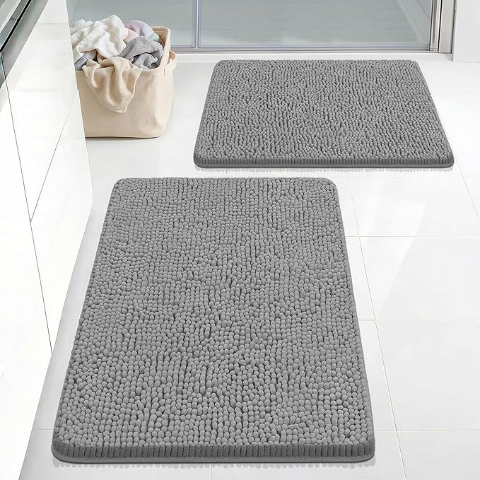 Bcoimo Bathroom Rug Set, Chenille Bathroom Rugs, Absorbent Non Slip Plush Bath Mats, Machine Washable Fast Drying Floor Mats for Tub, Shower, Sink, Vanity