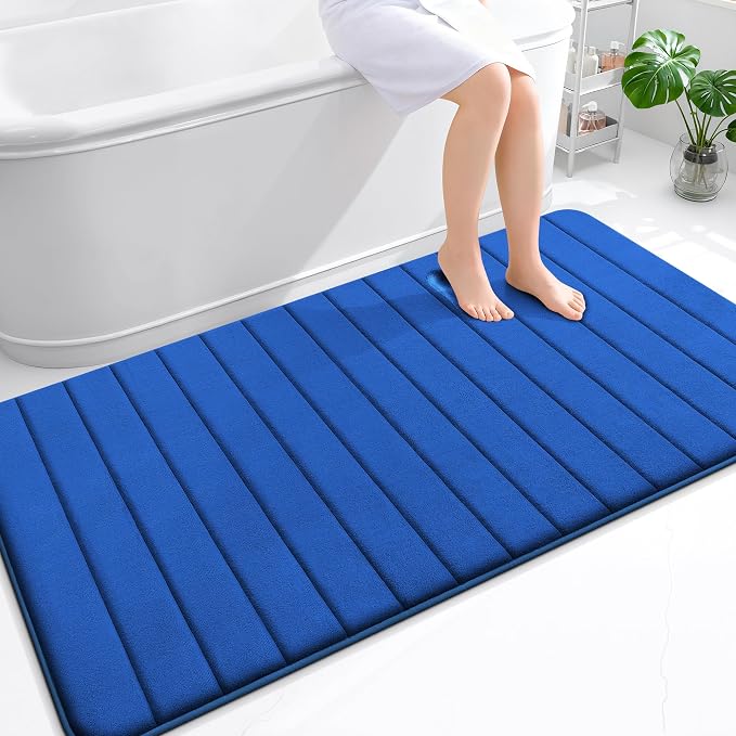 OLANLY Memory Foam Bath Mat 59x35, Super Soft Absorbent Bathroom Rugs, Quick Dry, Machine Washable Shower Floor Rugs, Bathmat Carpet, Bathroom Home Decor Accessories, Royal Blue