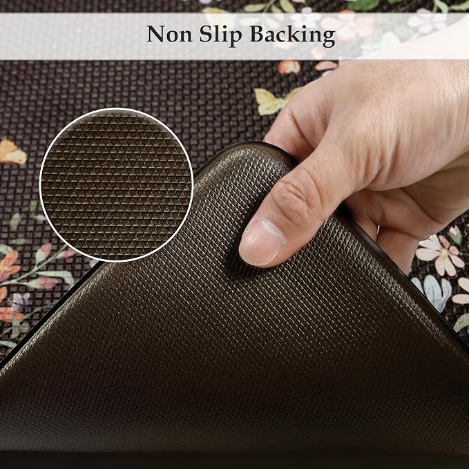 KIMODE Kitchen Anti Fatigue Mats, Farmhouse Kitchen Rugs Sets of 2, Memory Foam Kitchen Mats for Floor, Waterproof Non Skid Standing Mat for Sink Laundry Office Desk Black 20"x47"+20"x32"