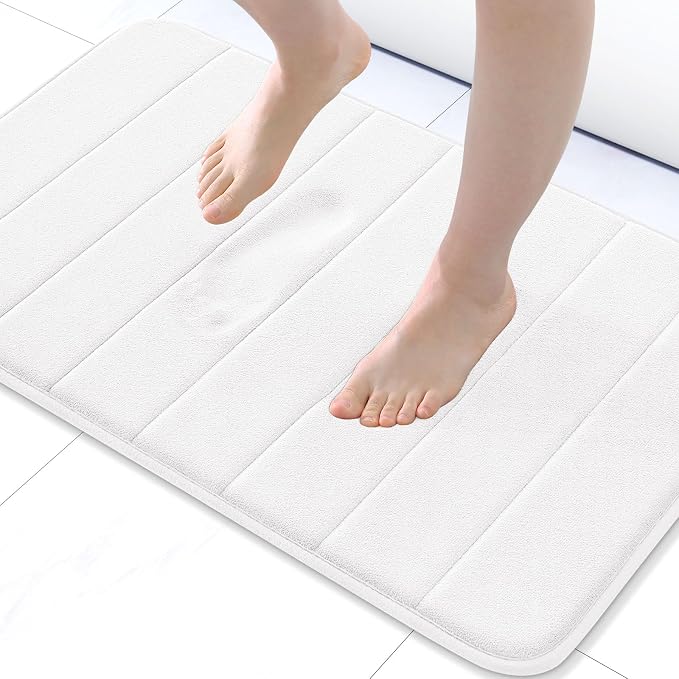 Buganda Memory Foam Bath Mat, 30" x 20", Ultra Soft and Non-Slip Bathroom Rugs, Water Absorbent and Machine Washable Bath Rug for Bathroom, Shower, and Tub, White