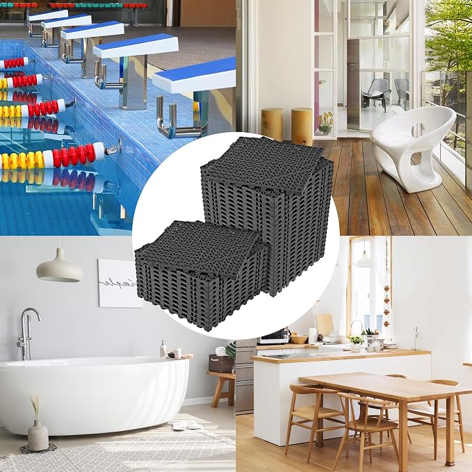 ToLanbbt Modular Interlocking Cushion 36P 11.8" x 11.8" Interlocking Rubber Floor Drain Holes Non-Slip Splicing Drainage Mats for Deck, Shower, Kitchen, Drain Pool, Sauna Bath, Indoor Outdoor (Black)