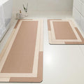 ACCUMTEK Non Slip Bath Mat, Thin Bathroom Rugs Fit Under Door, Quick Dry Bath Mats, Machine Washable Bath Rugs for Bathroom, Bathtub & Kitchen, Light Brown/Bordered/24 x17+48"x20"