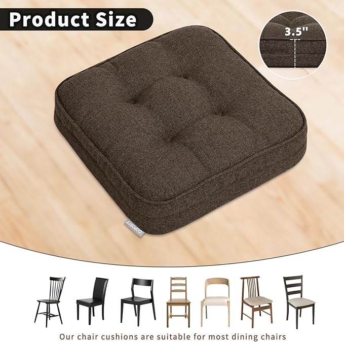 GOFORIT Chair Cushions Set of 4,Tufted Shredded Memory Foam Chair Pads, Non-Slip Seat Cushions with Removable Cover, 4 Pack,Brown