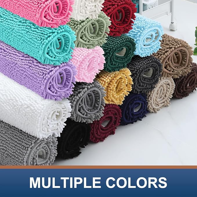 Smiry Luxury Chenille Bathroom Rugs 44x24, Extra Soft and Absorbent Shaggy Bath Mat, Machine Washable, Non-Slip Plush Carpet Runner for Tub, Shower, and Floor, Home Decor Accessories, Grey