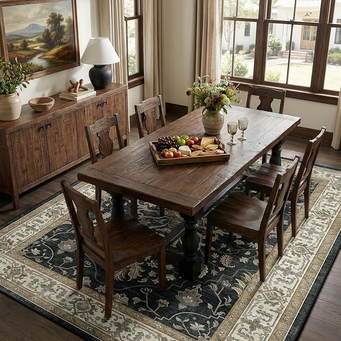 RELEANY Area Rugs 7'x10' Washable Non-Slip, Floral Vintage Distress Medallion Carpet for Living Room Bedroom Dining Room, Vintage Black Brown Neutral