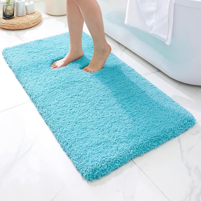 Disolla Sky Blue Bathroom Rug 24x48 - Non-Slip Plush Thick Bath Mat, Highly Absorbent & Ultra Soft Fluffy Floor Mat, Machine Washable for Shower and Tub