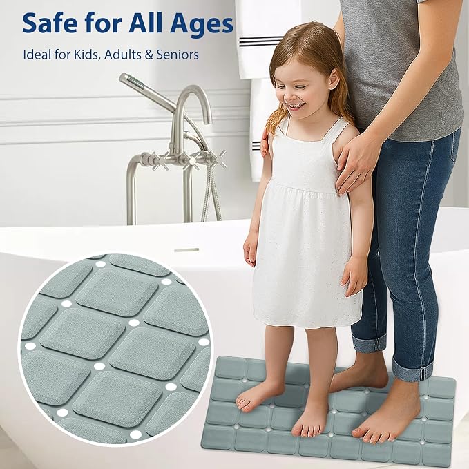 Webos Silicone Bath Mat with Suction Cups – Non-Slip Foldable Bathtub & Shower Mat, Durable & Quick-Dry Safety Tub Mat with Large Drain Holes for Families 28"x 14" Grey