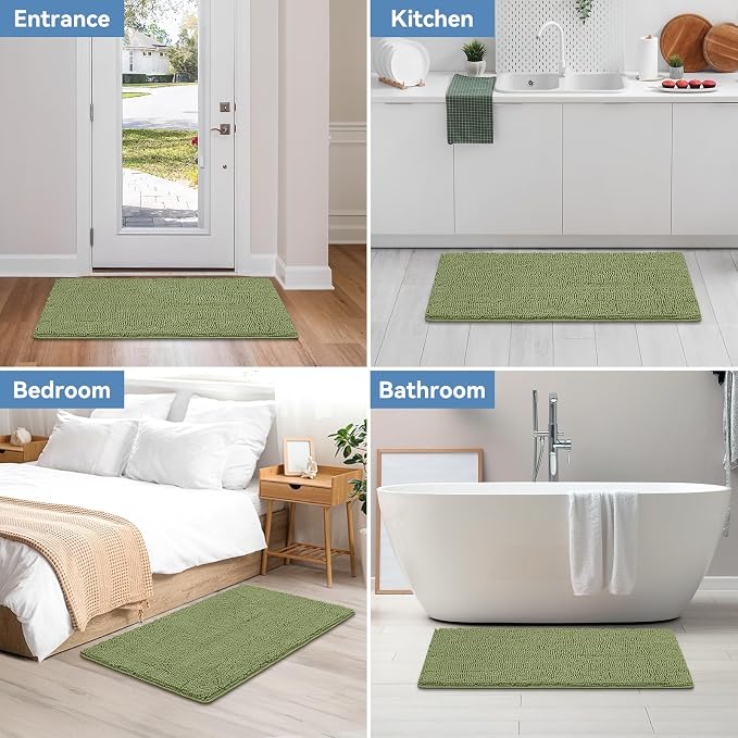 Bcoimo 44x24 Chenille Bath Mat – Non-Slip with Backing Bath Rug Ultra-Absorbent and Machine Washable Bathroom Mat Quick-Dry Design. Ideal for Bathroom Shower and Tub Areas
