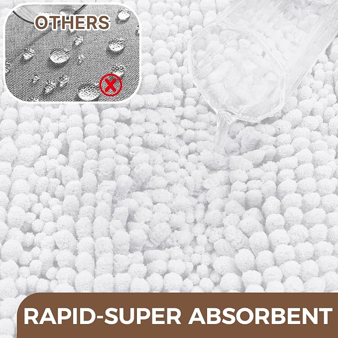 Bcoimo Large Bathroom Rug, Chenille Bath Mat with High Low Pile Design, Soft Absorbent Non Slip Bath Rug, Machine Washable Quick Dry Mat for Shower, Tub, Sink and Vanity