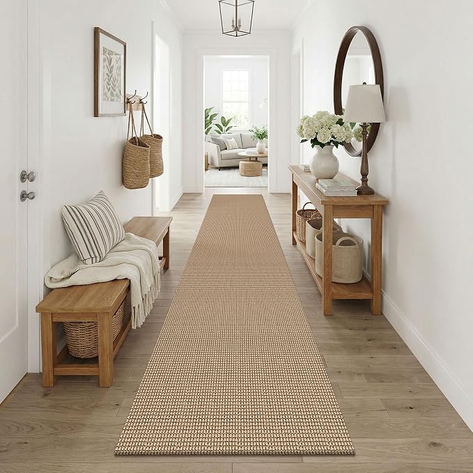 KOZYFLY Boho Runners for Hallways 2.6x10 ft Washable Kitchen Runner Non Slip Rubber Backed Hallway Rugs Cotton Entryway Runner Rug for Indoor Hall, Backdoor, Kitchen, Orange Beige/Tan/Brown