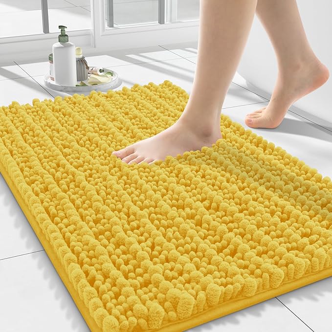 Smiry Bathroom Rugs Mat 24x16, Extra Soft Absorbent Chenille Bath Rugs, Non Slip Rubber Backing Machine Washable Quick Dry Bath Mats for Bathroom Floor, Tub, Shower, Home Decor Accessories, Yellow
