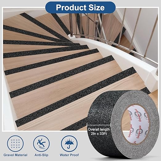 Anti Slip Tape 2 Inch x 33 Ft, Non Slip Waterproof Safety Grip Adhesive Traction Tape for Steps, Stair Treads and Ramps, Indoor & Outdoor Use