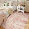 RELEANY Area Rugs 3'x5' Washable Non-Slip, Floral Vintage Distress Medallion Carpet for Living Room Bedroom Dining Room, Pink Light Vintage Pink