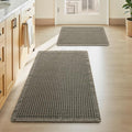 Upgraded Waffle Bath Mat Set of 2, Super Absorbent Non Slip Bath Mats for Bathroom Floor, Washable Boho Bathroom Rugs Set 2 Piece with Tassels, Soft Bathroom Mat Set, 17" x 24" +18" x 30", Green