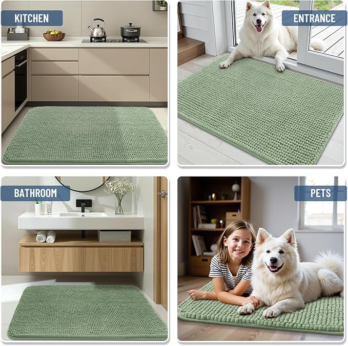 Arotive Bathroom Rugs 47" x 24", Ultra Soft Absorbent Chenille Bath Rugs, Non-Slip Rubber Backing, Machine Washable Bath Mats for Bathroom Floor, Tub and Shower, Home Decor Accessories, Sage Green