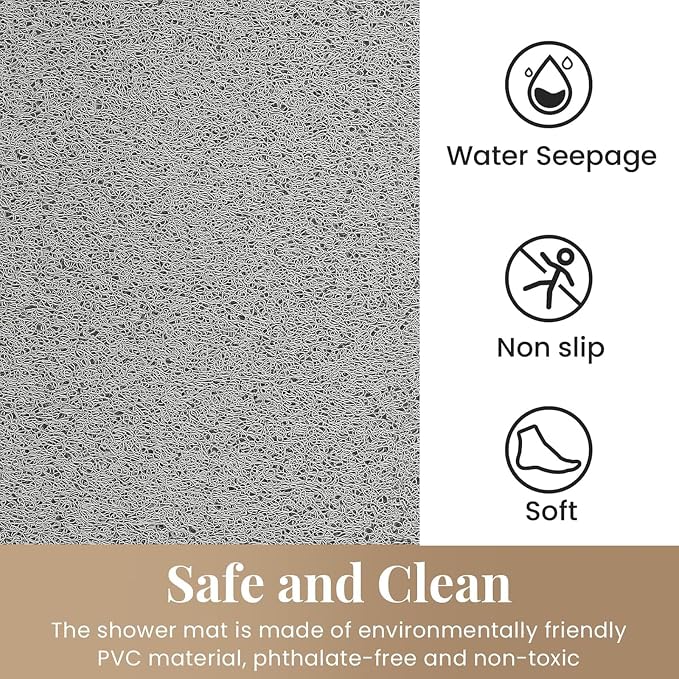Shower Mat Bathtub Mat Non-Slip,47x16 inch, Soft Tub Mat with Drain,PVC Loofah Bath Mat (Phthalate Free) for Tub and Bathroom,Quick Drying,Grey