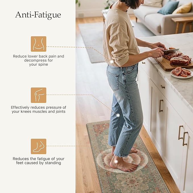 GENIMO Kitchen Mats for Floor 2PCs, Washable Anti Fatigue Mat for Cushioned, 17.3"x47"+17.3"x30", Waterproof Kitchen Rugs, Non Slip Comfort Standing Mat Rug for Home, Sink, Laundry, Multi