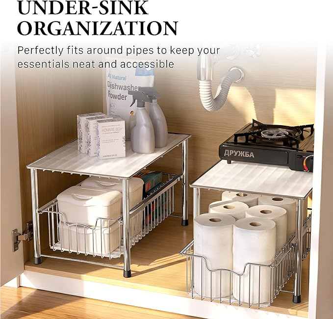 Simple Houseware Chrome Metal Stackable Storage Rack, 16.75 in L x 10.8 in W x 10.25 in H
