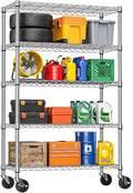 IZEUK 5-Tier Storage Shelving Unit with Wheels, Adjustable Heavy Duty Steel Wire Rack Organizer (Chrome, 17.7" D x 47.2" W x 76.7" H, 1750 lbs Capacity) for Garage, Kitchen, Pantry, Laundry, Basement