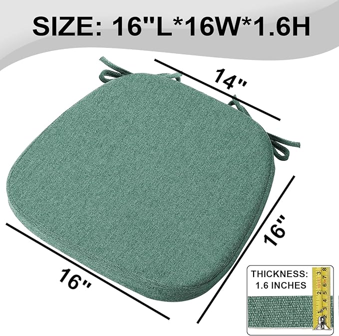 SINOSSO 6 Pack Memory Foam Chair Cushions for Dining Chairs, Friendly Woven Fabric 16" U-Shape Comfortable Kitchen Chair Pads, Removable Slip Resistant Seat Cushions (Set of 6, Green)