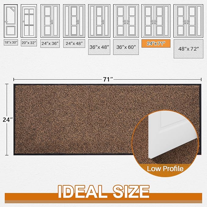 Mibao Front Door Mat Indoor Entrance, 72" x 24", Dirt Trapper Welcome Mat for Outdoor Indoor, Non-Slip Waterproof Doormat, Durable Machine Washable Low Profile Entry Rug for Back Door Outside,Brown