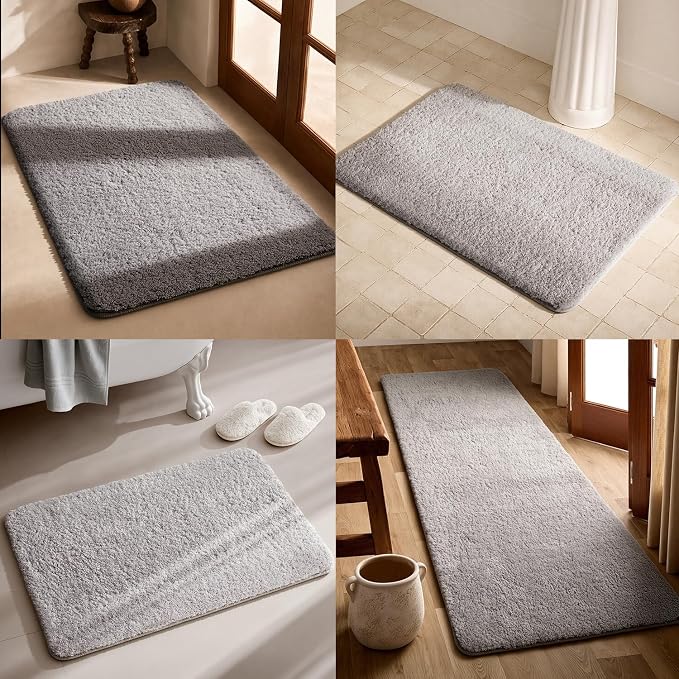 TYUU Bathroom Runner Rug, Ultra Soft Long Bath Mat Super Absorbent Quick Dry Bathroom Runner Rugs 24 x 72 Non Slip Washable, Light Grey 24" x 72"