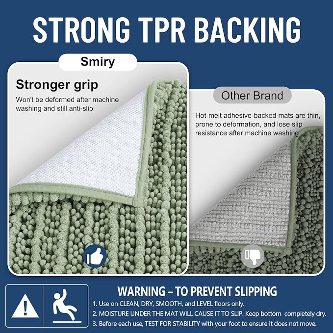 Smiry Bathroom Rugs Mat 30x20, Extra Soft Absorbent Chenille Bath Rugs, Non Slip Rubber Backing Machine Washable Quick Dry Bath Mats for Bathroom Floor, Tub, Shower, Home Decor Accessories, Sage Green