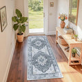 RELEANY Area Rugs Runner 2'x6' Washable Non-Slip, Floral Vintage Distress Medallion Carpet for Kitchen Hallway Bedroom Beside Laundry Room Bathroom, Light Gray Grey White