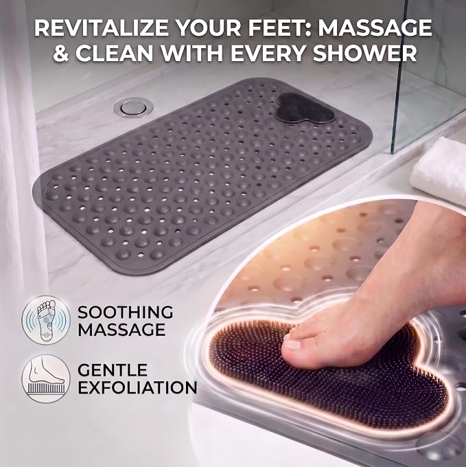 Bath Tub Mat Shower Mat Non Slip Bathtub Mats with Suction Cups Bath Mat for Tub Bathroom Mats 28" X 16" Machine Washable (Gray)