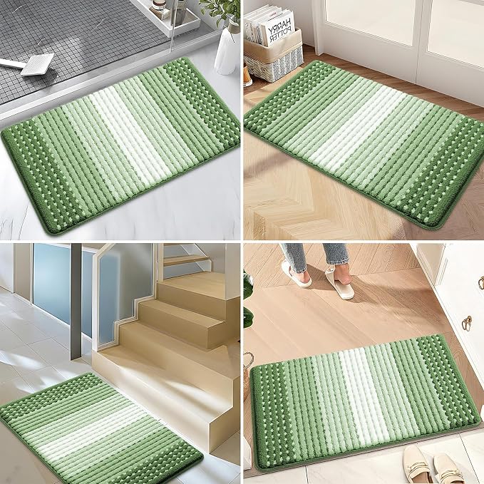 Kitinjoy Indoor Outdoor Door Mat, 59x20 Non-Slip Absorbent Dirt Trapper, Low-Profile Washable Inside Entrance Front Floor Mat, Sturdy Soft Entry Dotted Ombre Doormats for Entryway, Sage Green