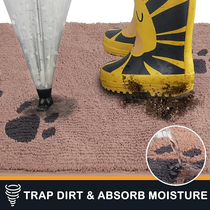 PURRUGS Dirt Trapping Door Mat 24" x 59", Non-Skid/Slip Machine Washable Microfiber Entrance Rug, Shoes Scraper, Dog Doormat, Super Absorbent Floor Mat for Muddy Wet Shoes and Paws, Light Brown