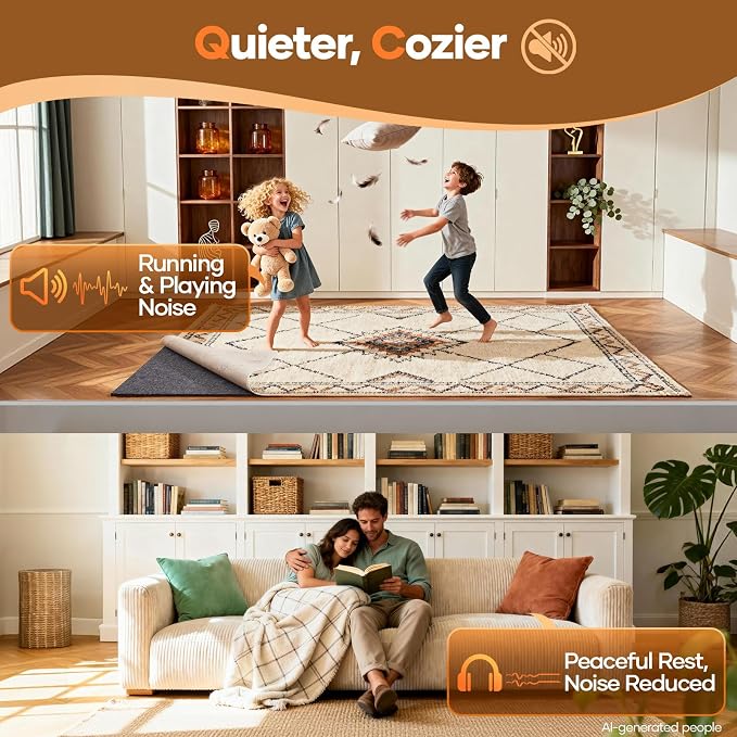 Veken Non Slip Cushioned Rug Pad Gripper 6 x 9 Ft, Felt and Silicone Backing, 1/4 inch Thick Carpet Liner for Hardwood Floors and Finishes, Under Area Rugs Anti Skid Mat, Keep Rugs Safe and in Place