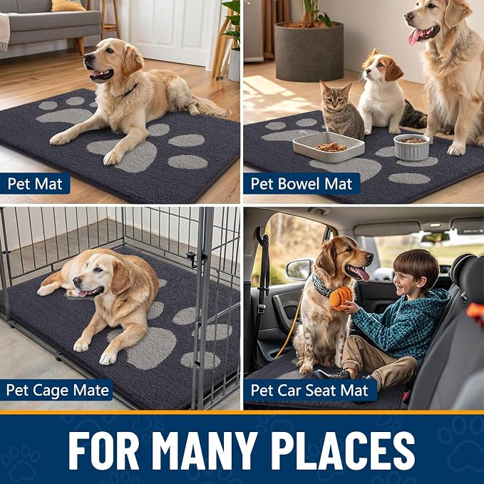 Smiry Dog Door Mat for Muddy Paws, Absorbs Moisture and Dirt, Low-Profile Entryway Mat with Non-Slip Backing, Entry Indoor Outdoor Doormat for Inside Floor (59x20 Inches, Dark Grey, Paw)