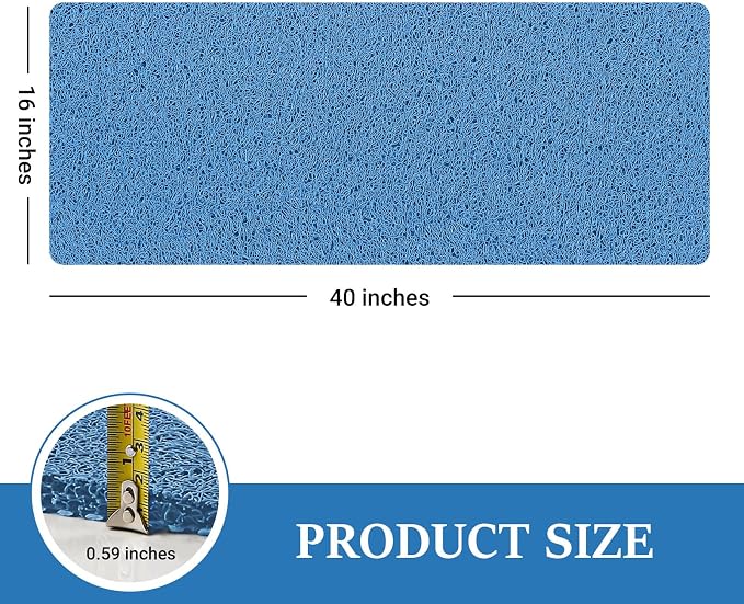 LuxStep Shower Mat Bathtub Mat,40x16 inch, Non-Slip Bath Mat with Drain, Quick Drying PVC Loofah Bathmat for Tub,Shower,Bathroom,Lake Blue