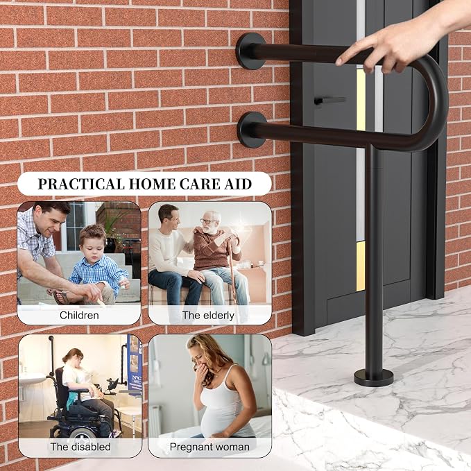 Toilet Support Rail 24X 28 Inch, Munzong Anti-Slip Black Handicap Grab Bar for Bathroom, Stainless Steel Knurled Safety handrails with Leg for Elderly Disabled Pregnant-1.25’Tube