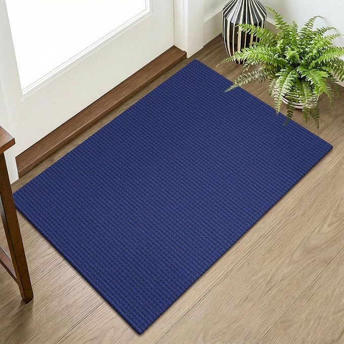 KOZYFLY Washable 2x3 Entry Area Rug, Small Throw Rugs for Entryway, Woven Non Slip Rubber Backed Door Mat Indoor Entrance, Front Porch Carpet for Foyer, Kitchen, Bedroom, Living Room, Royal Blue/Navy