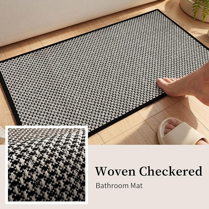 YIHOUSE Thin Bath Mat Black Bathroom Rugs Sets 2 Pieces, Non Slip Absorbent Mats Quick Dry, Woven Rugs Washable, Tapetes para Baño for Bathroom Toliet,Bathtub(17"x24"+17"x47")