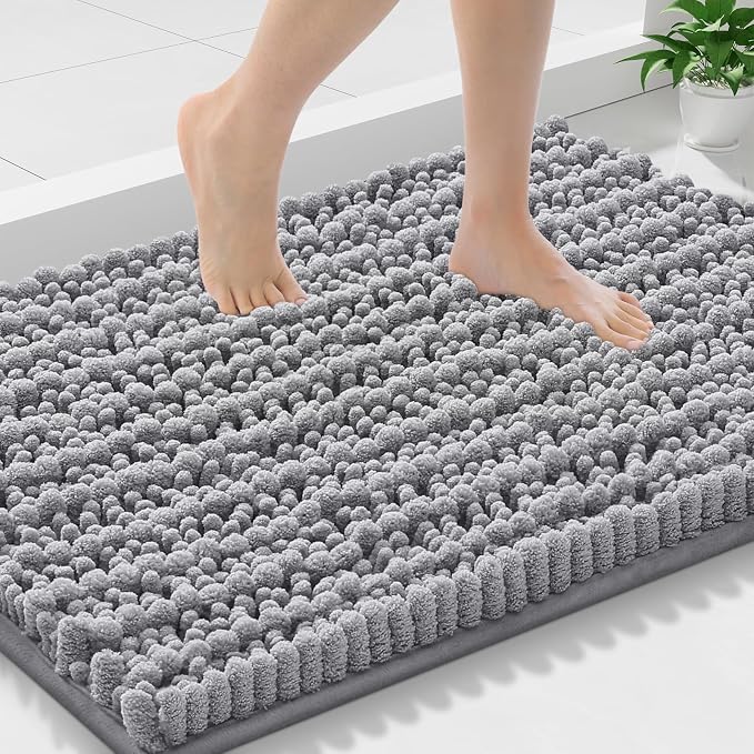Smiry Bathroom Rugs Mat 30x18, Extra Soft Absorbent Chenille Bath Rugs, Non Slip Rubber Backing Machine Washable Quick Dry Bath Mats for Bathroom Floor, Tub, Shower, Home Decor Accessories, Grey