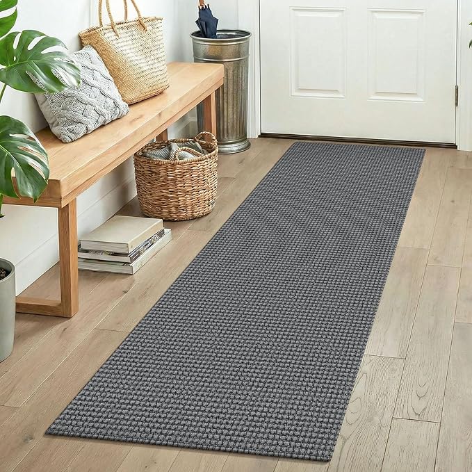 KOZYFLY Runners for Hallways 2x5 ft Washable Kitchen Runner Non Slip Rubber Backed Hall Runners Cotton Entryway Runner Rugs Floor Carpet for Indoor Backdoor Bedroom Kitchen, Grey/Dark Grey