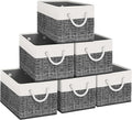 Fab totes Storage Bins 6-Pack, Foldable Storage Baskets for Organizing Toys, Books, Shelves, Closet, Large Storage Box with Rope Handles, Sturdy Organizer Bins, White & Black