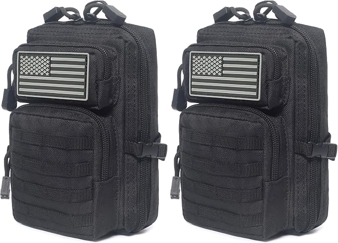 2 Pack Tactical Molle Admin Pouch with US Flag Patch and Keychain - Utility Laser Cut Tactical EDC Tool Pouch Bag Horizontal Modular Pouches Utility Tool Pouch