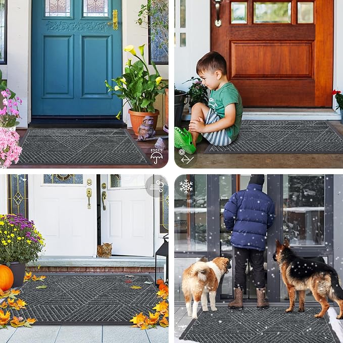 Smiry Front Door Mat Outside Entrance, Heavy Duty Sturdy Natural Rubber Doormat, Trap Dirt and Moisture, Easy Clean Low Profile Welcome Floor Mats for Indoor Outdoor Entry, 59x20 Inch, Grey