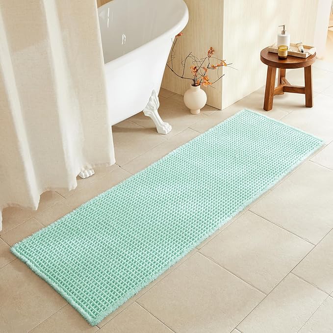 TYUU Waffle Runner Rug Bathroom, Long Boho Bathroom Rugs Non Slip Washable Super Absorbent Quick Dry Cute Bath Mat Farmhouse Bath Decor, 72"x24" Aqua Blue